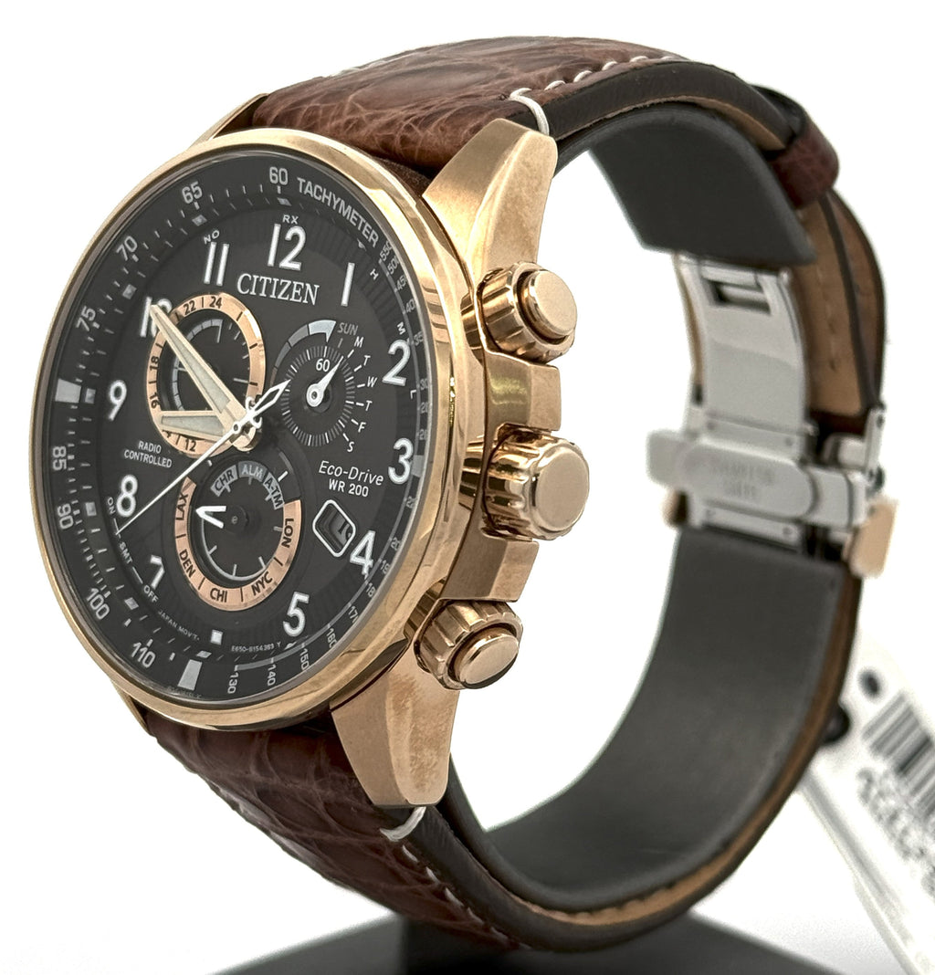 Citizen PCAT Black Dial Eco-Drive Rose Plated Steel 44mm Watch, AT4133-09E