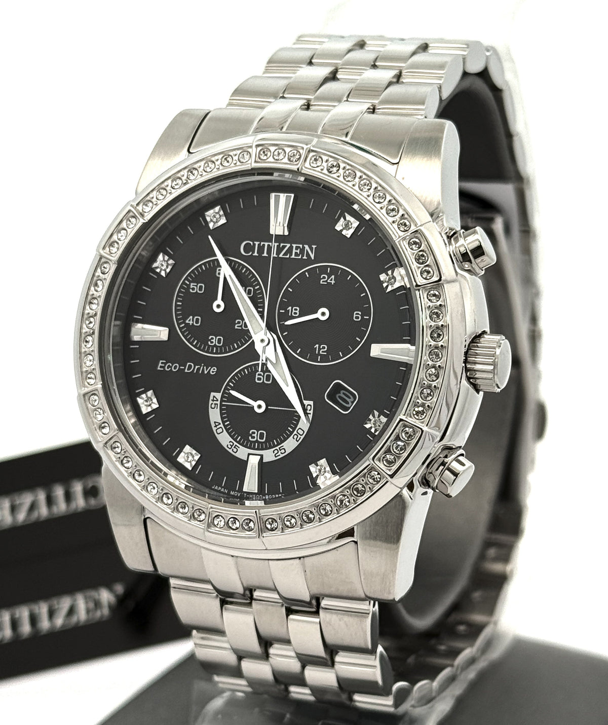 Citizen Crystal Black Dial 42mm Stainless Steel Watch, AT2450-58E
