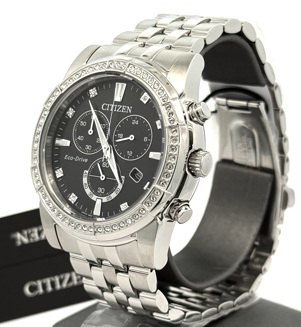 Citizen Crystal Black Dial 42mm Stainless Steel Watch, AT2450-58E