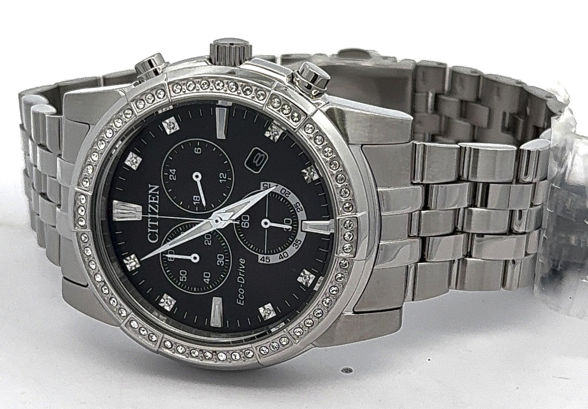 Citizen Crystal Black Dial 42mm Stainless Steel Watch, AT2450-58E