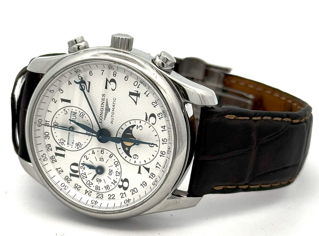 LONGINES MASTER COLLECTION CHRONO MOONPHASE 40MM Silver Dial Leather Men's Watch L2.673.4.78.3