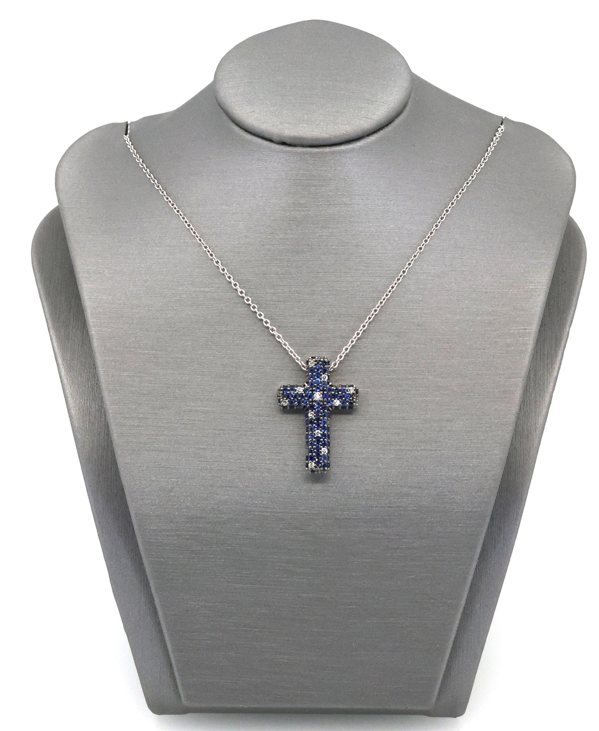 Salvini 18k White Gold Blue Sapphire & Diamonds Cross Pendant