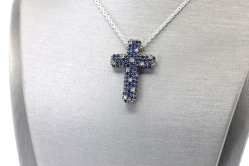 Salvini 18k White Gold Blue Sapphire & Diamonds Cross Pendant