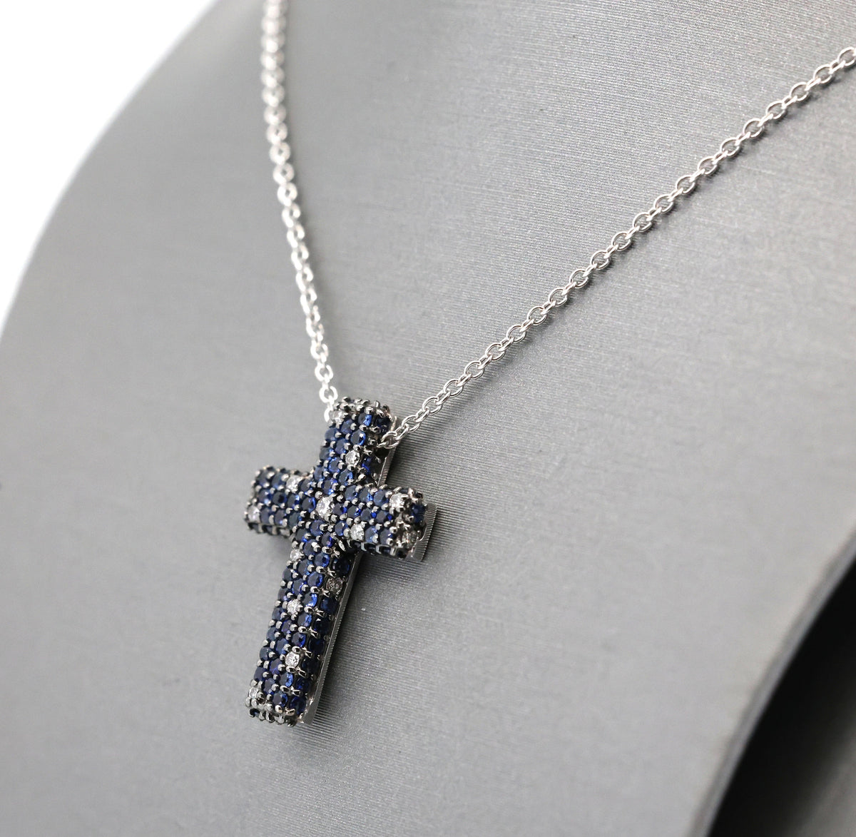 Salvini 18k White Gold Blue Sapphire & Diamonds Cross Pendant