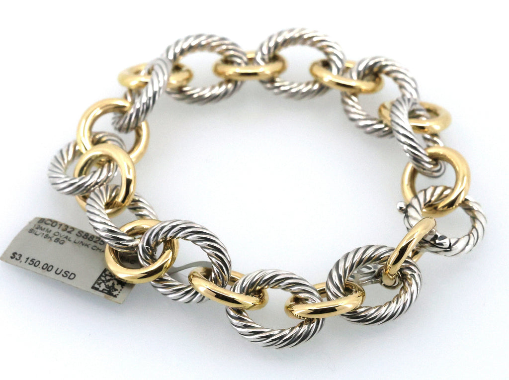 David Yurman Oval Link Chain Bracelet in Silver with 18k Gold,12mm