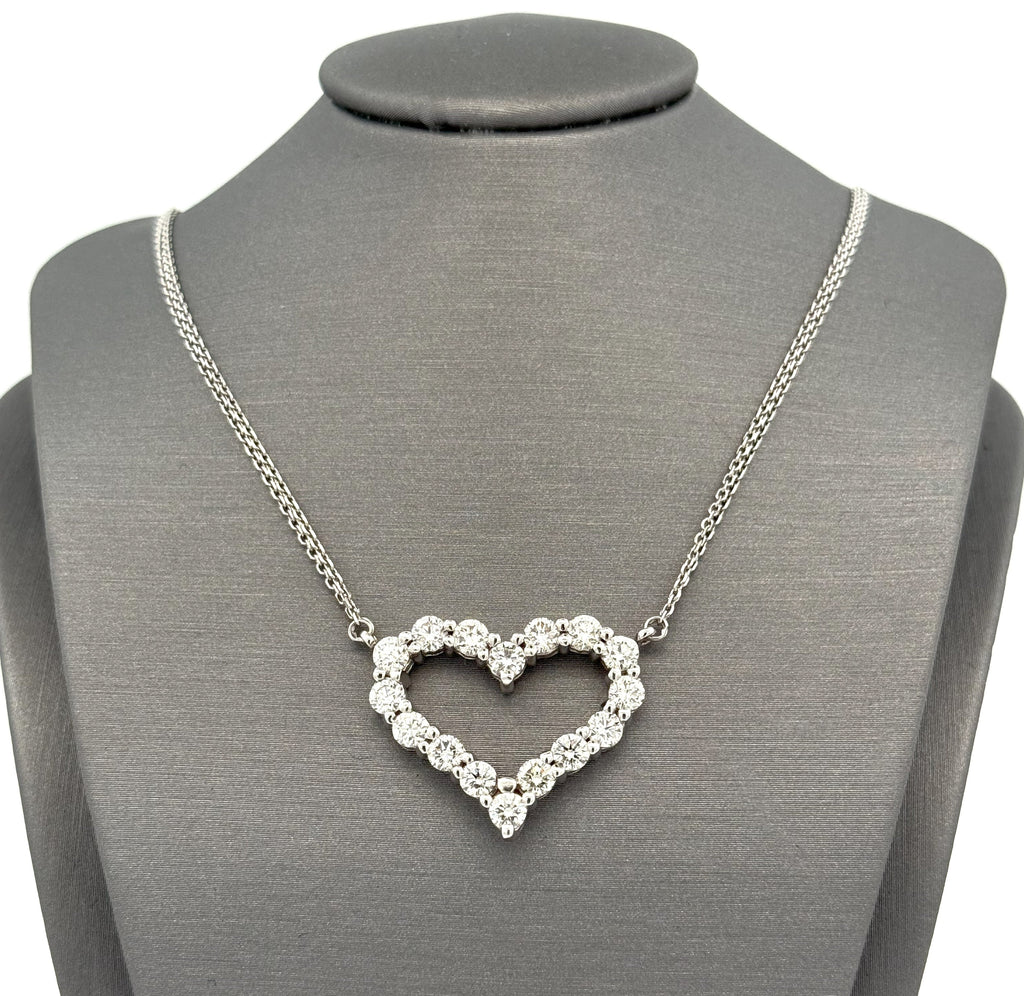 14k White Gold 2.25CT Diamond Heart Pendant Necklace, 6.3g, S108595