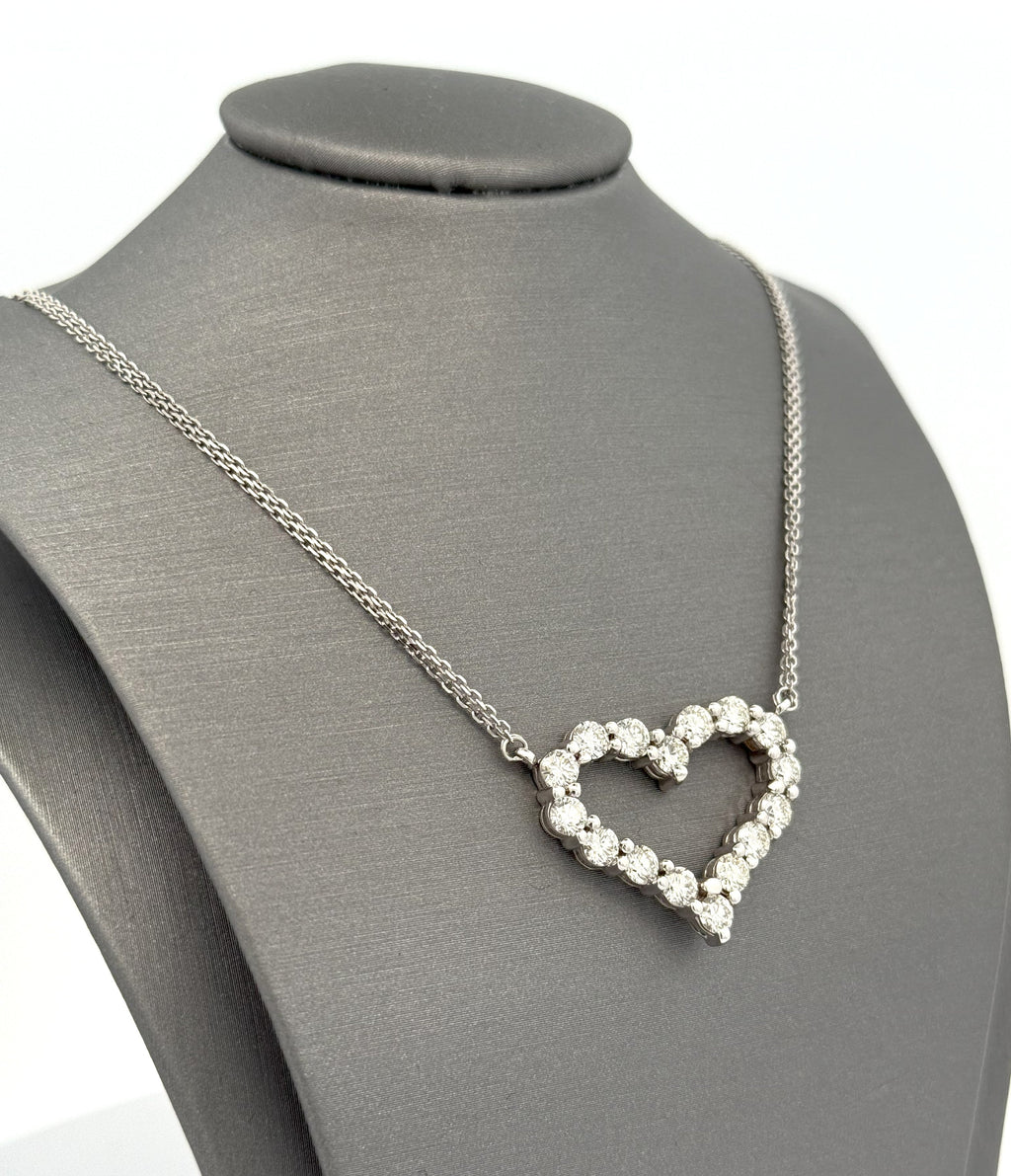 14k White Gold 2.25CT Diamond Heart Pendant Necklace, 6.3g, S108595