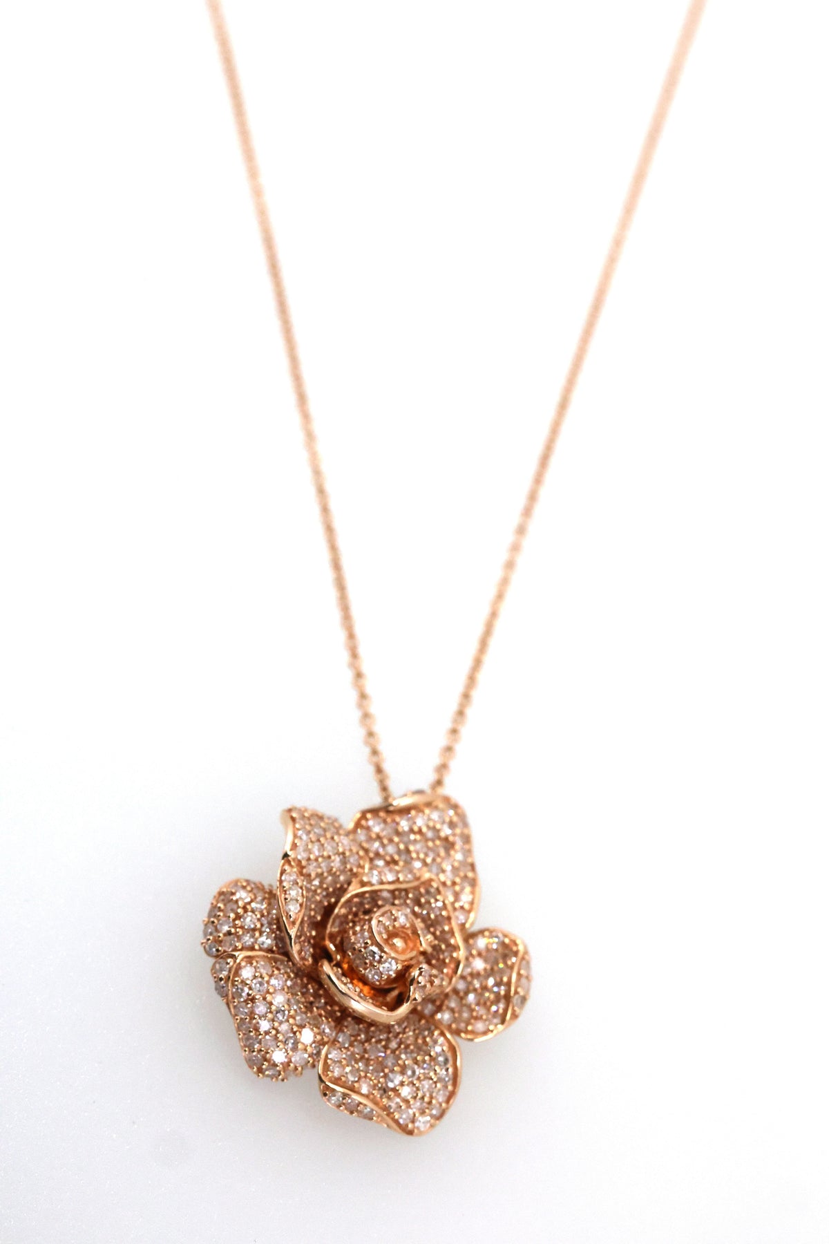 0.75CTW Diamond Rose Flower Pendant Necklace 14K Rose Gold 18" Cable Chain