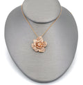 0.75CTW Diamond Rose Flower Pendant Necklace 14K Rose Gold 18" Cable Chain