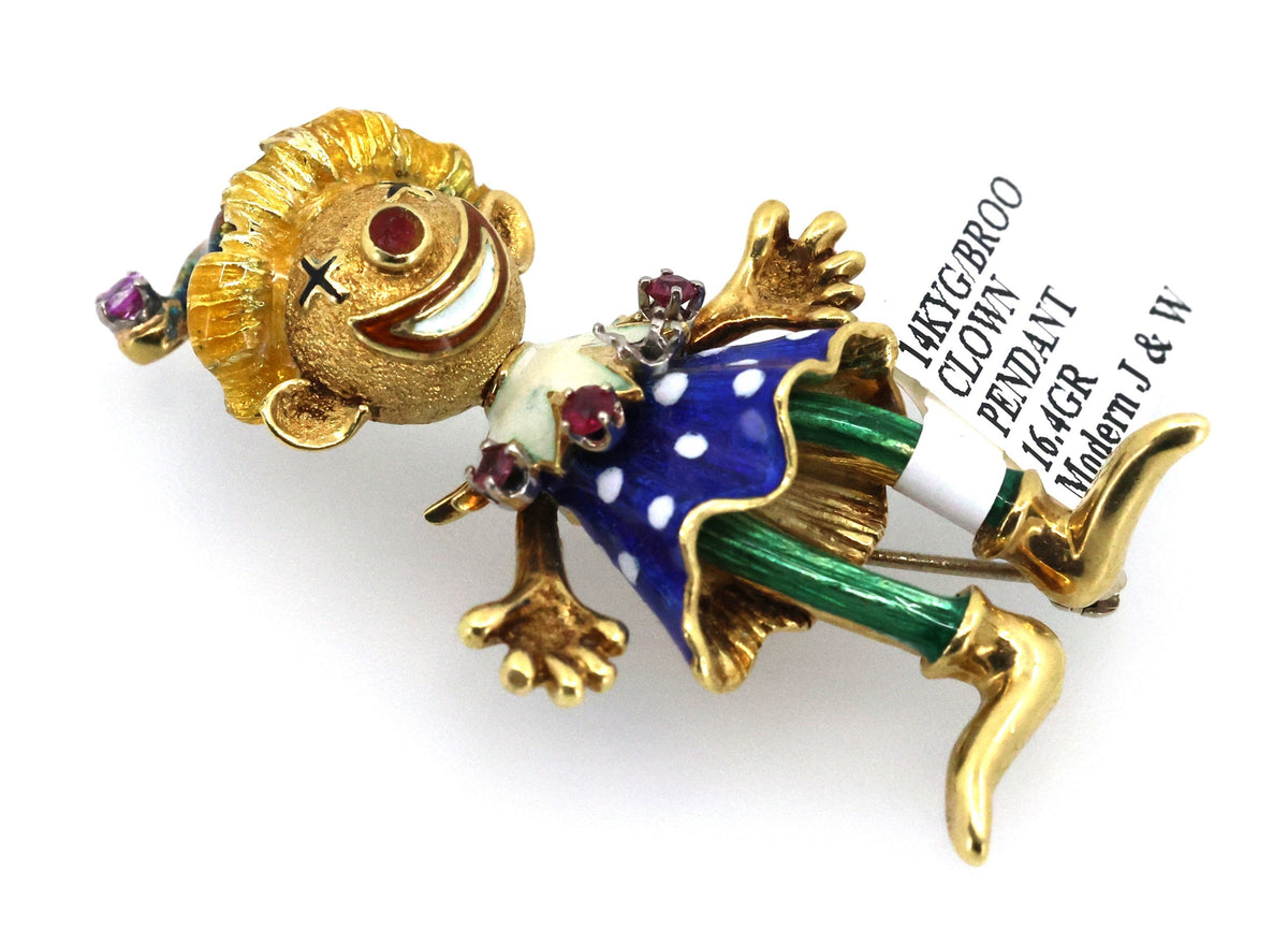 14k Yellow Gold Clown Brooch / Pendant 16.4g, S101024 (Pre-owned)