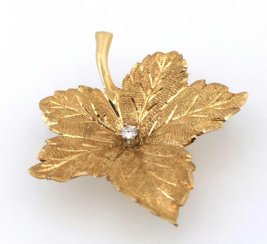 14k Yellow Gold Ladies Leaf Brooch / Pin 3.4g, S109026