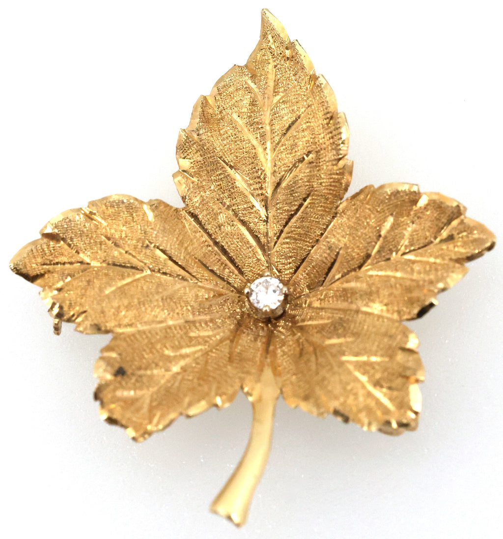 14k Yellow Gold Ladies Leaf Brooch / Pin 3.4g, S109026