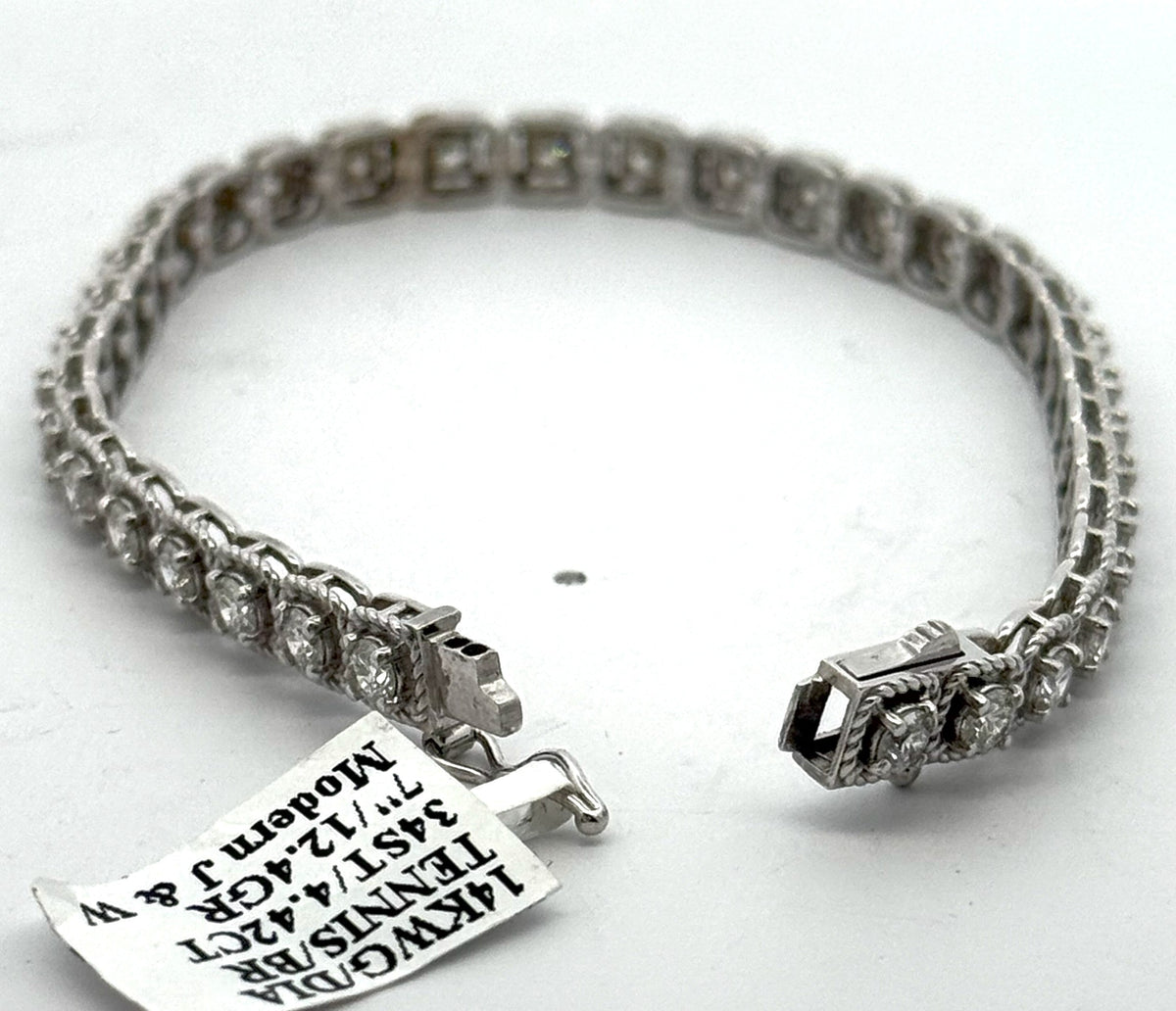 14k White Gold 4.42 CT Diamond Tennis Bracelet, 7", 12.4gm, S104649