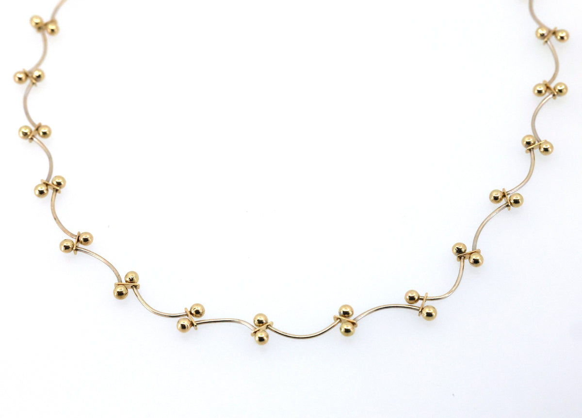 Vintage 14K White & Yellow Gold Curved Ball Link Chain Necklace 15.5",7.9g, S