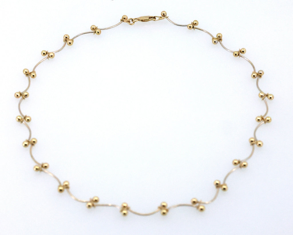 Vintage 14K White & Yellow Gold Curved Ball Link Chain Necklace 15.5",7.9g, S