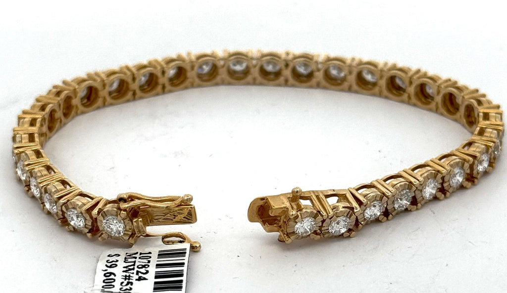 14k Yellow Gold 5.25 CT Diamond Tennis Ladies Bracelet, 20.9g, S107824