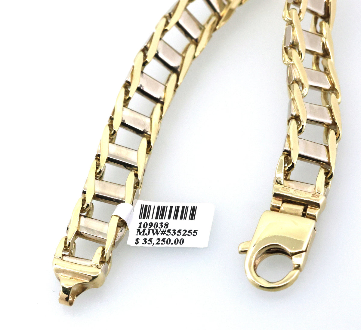 10k White & Yellow Gold Railroad Track Tie Design Bracelet 9",S109038