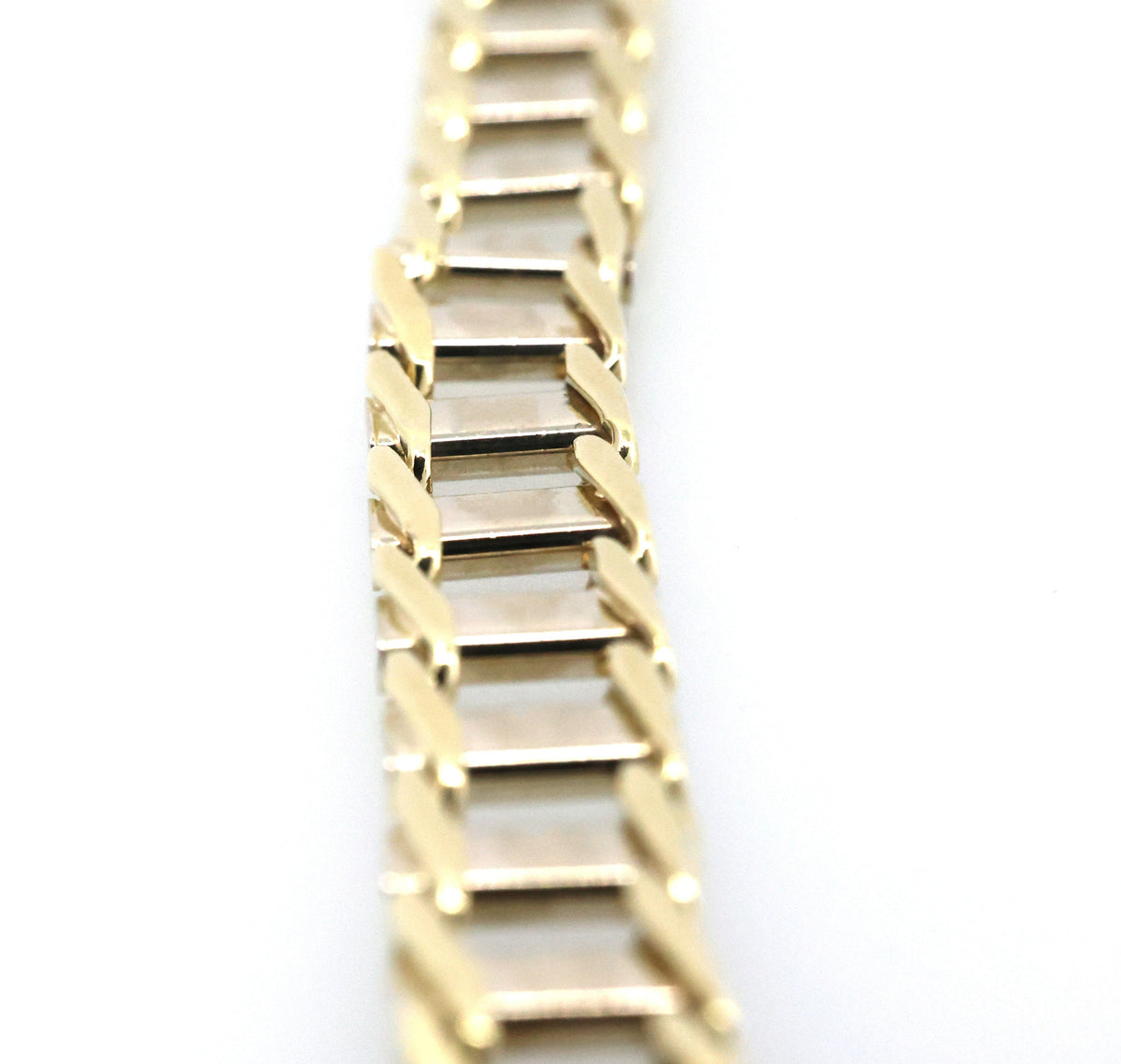 10k White & Yellow Gold Railroad Track Tie Design Bracelet 9",S109038
