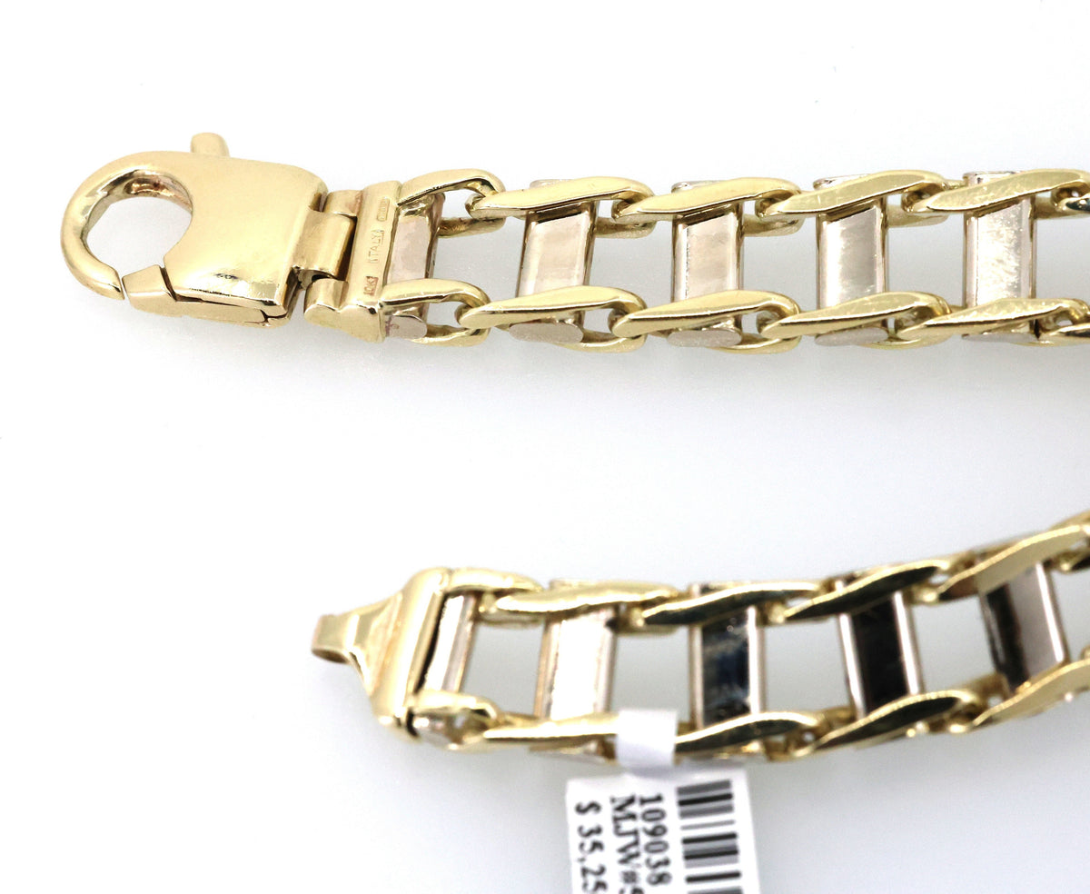 10k White & Yellow Gold Railroad Track Tie Design Bracelet 9",S109038