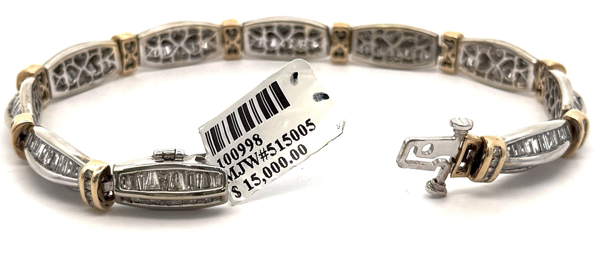 14k Two Tone Gold 7.80 CT Diamond Tennis Bracelet, 7.5", 22.8g, S100998