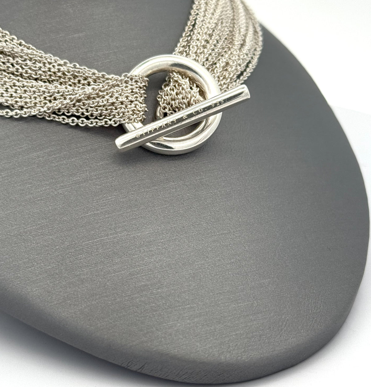 Tiffany & Co. Sterling Silver Multi Strand Chain Mesh Heart Toggle  Necklace (Pre-owned)
