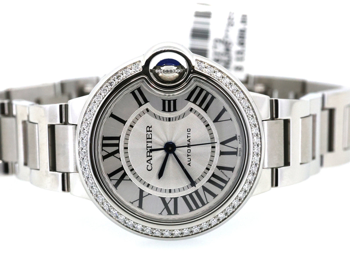 Cartier Ballon Bleu 33mm Automatic Original Diamond Bezel W4BB0023 New! Box/Card