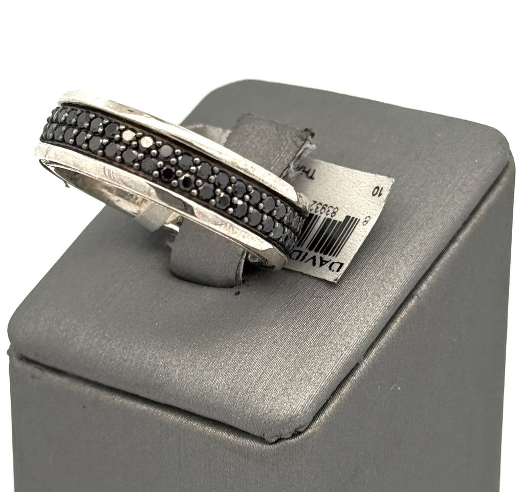 David Yurman Streamline® Two Row Band Men's Ring in Sterling Silver with Black Diamonds, 6.5mm