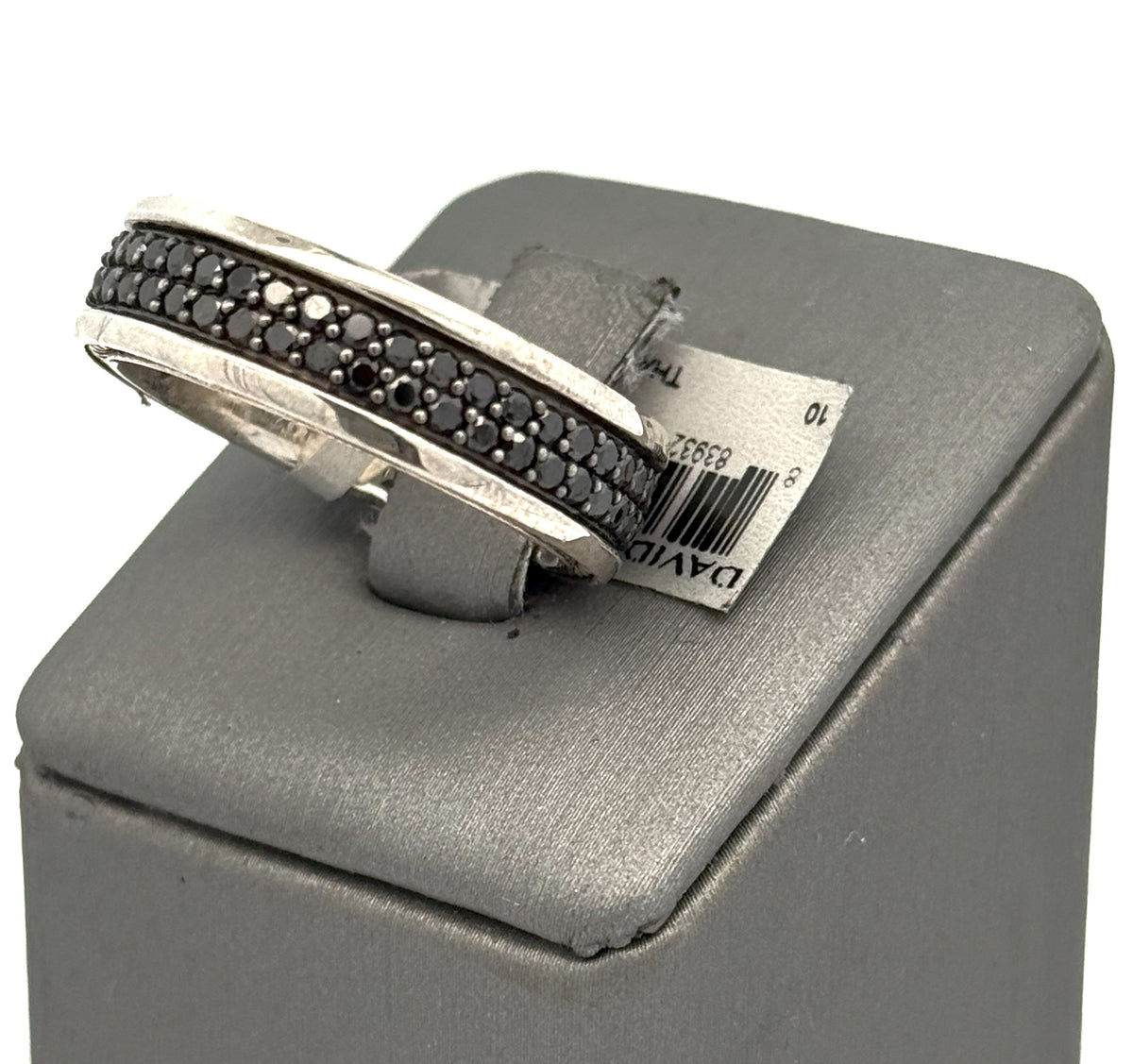 David Yurman Streamline® Two Row Band Men's Ring in Sterling Silver with Black Diamonds, 6.5mm