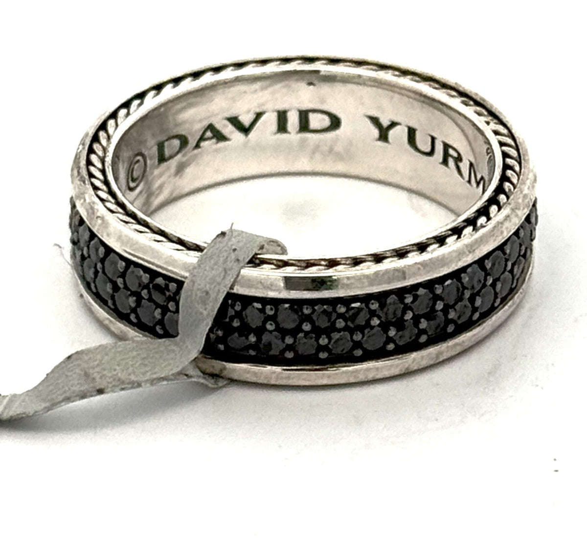 David Yurman Streamline® Two Row Band Men's Ring in Sterling Silver with Black Diamonds, 6.5mm