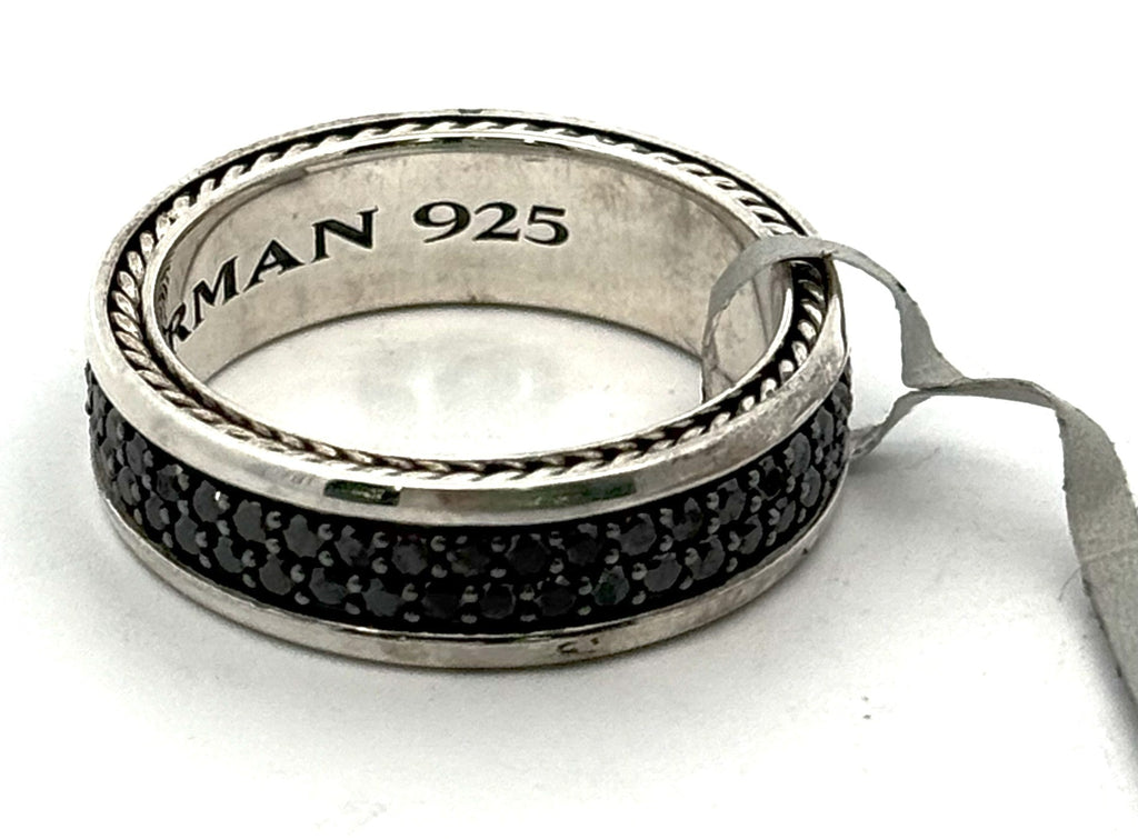 David Yurman Streamline® Two Row Band Men's Ring in Sterling Silver with Black Diamonds, 6.5mm
