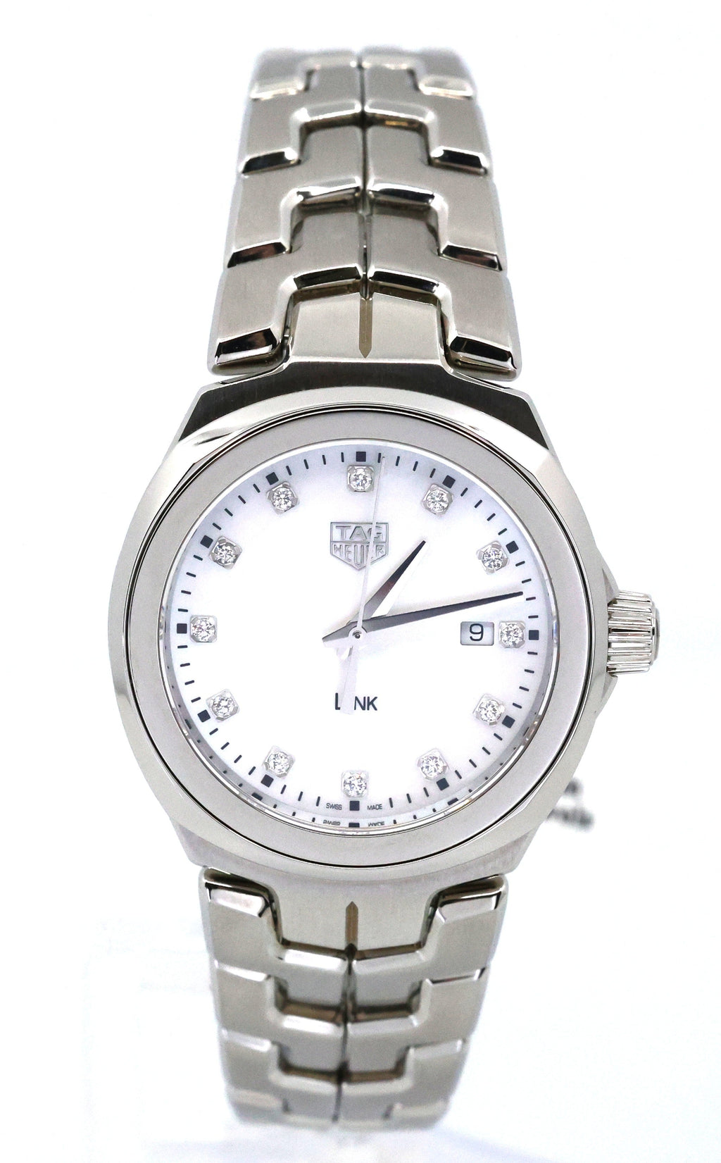 TAG Heuer LINK Date Quartz Mother-of-Pearl Diamond Dial Stainless Steel Watch 32mm, WBC1312.BA0600, S17041