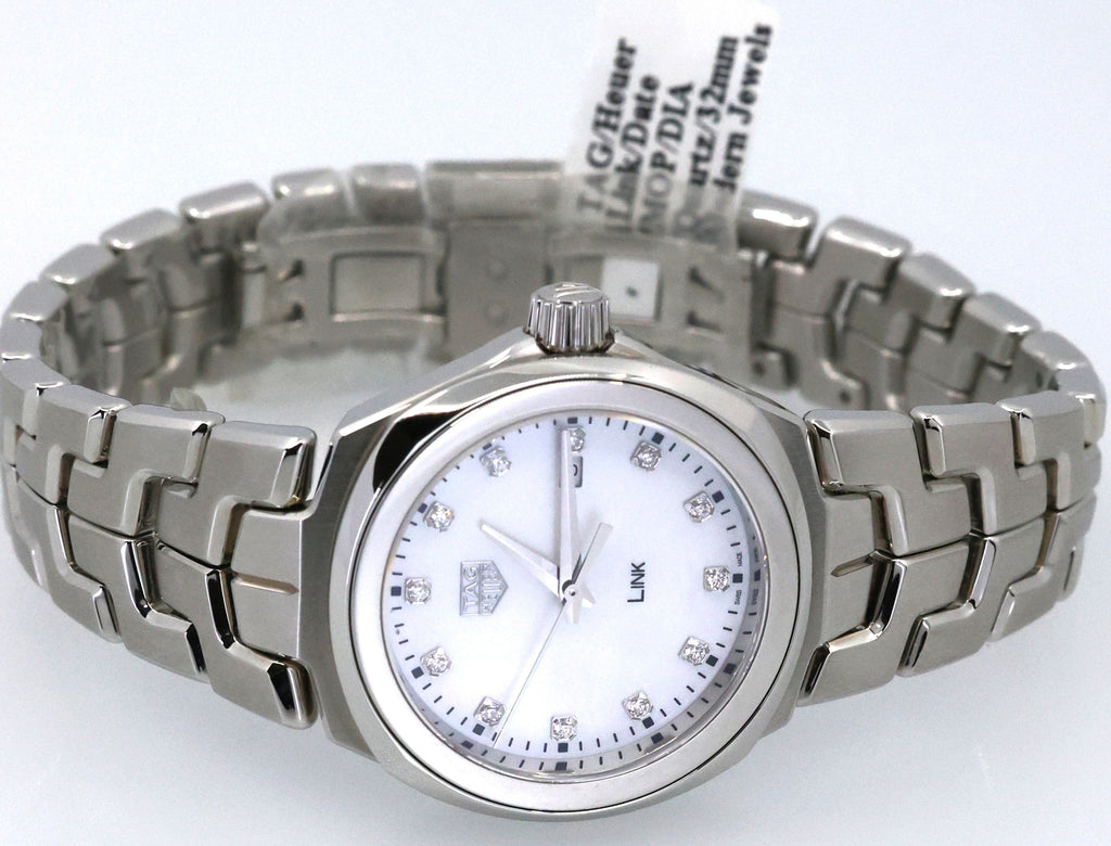 TAG Heuer LINK Date Quartz Mother-of-Pearl Diamond Dial Stainless Steel Watch 32mm, WBC1312.BA0600, S17041