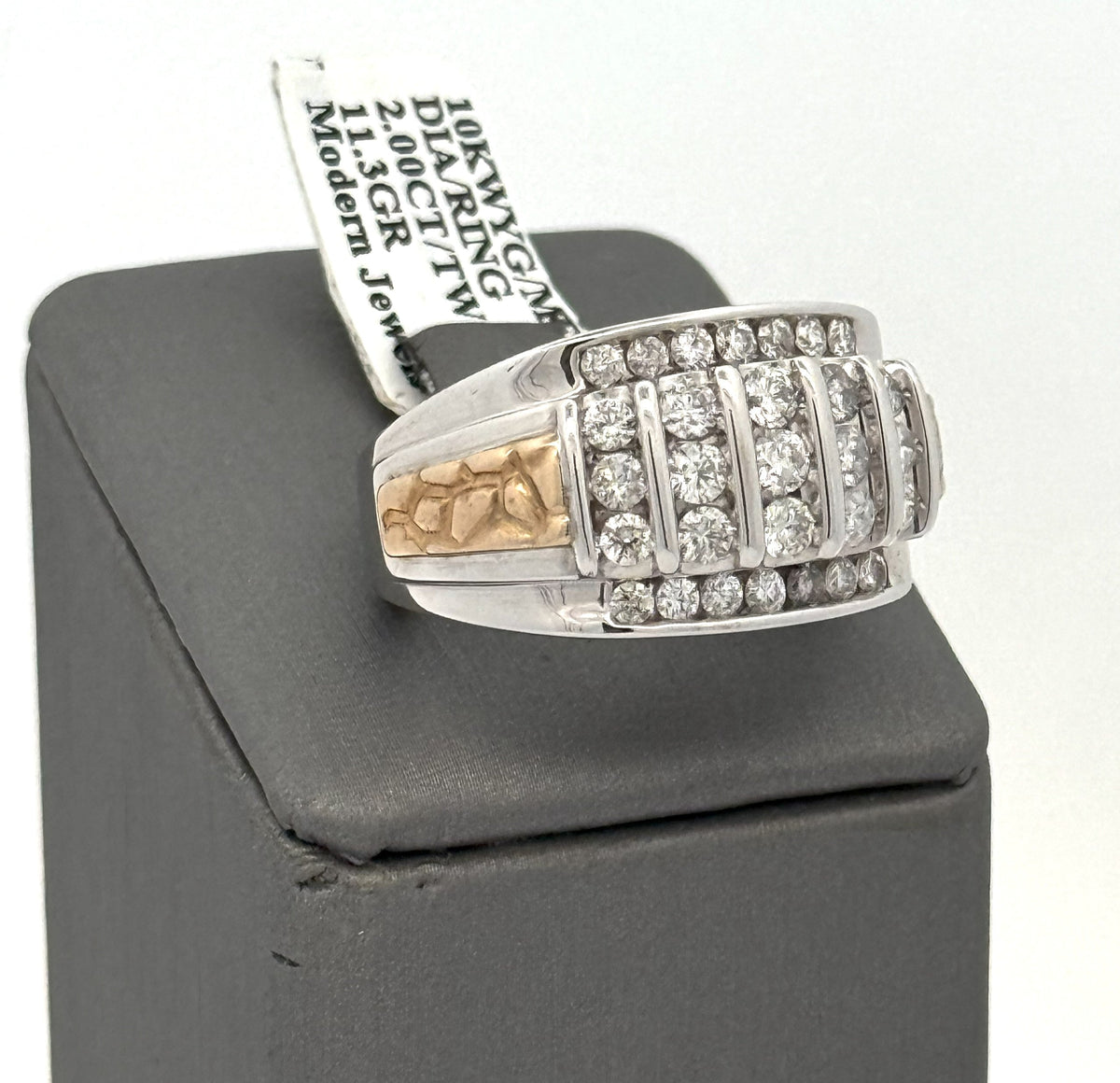 10k White Gold 2.00CT Diamond Men's Wedding Band, 11.3g, Size 9.75, S15884