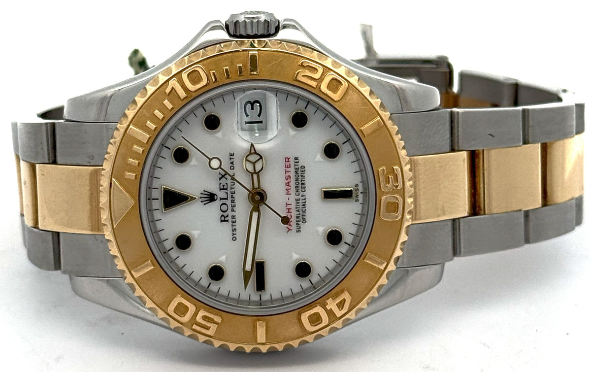 Pre-Owned Rolex Yacht-Master 168623 White Dial Two-Tone 35mm Midsize Watch, S105809