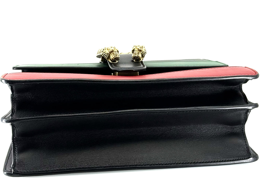Gucci Bamboo Dionysus Shoulder Handbag Leather Black Green Red Used Women