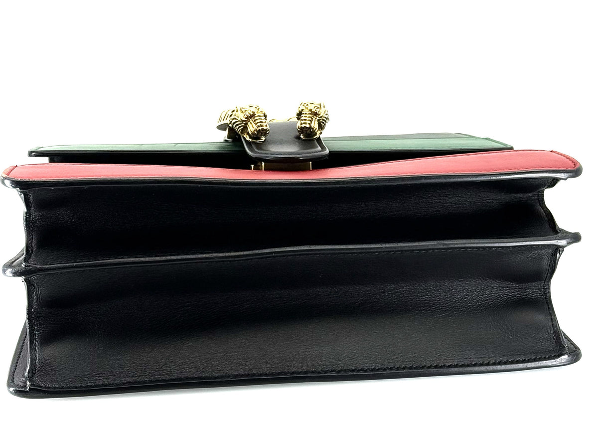 Gucci Bamboo Dionysus Shoulder Handbag Leather Black Green Red Used Women