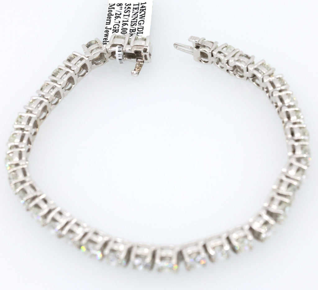 14k White Gold 15.75 CT Diamond Tennis Bracelet, 26.7g, 8", S17104