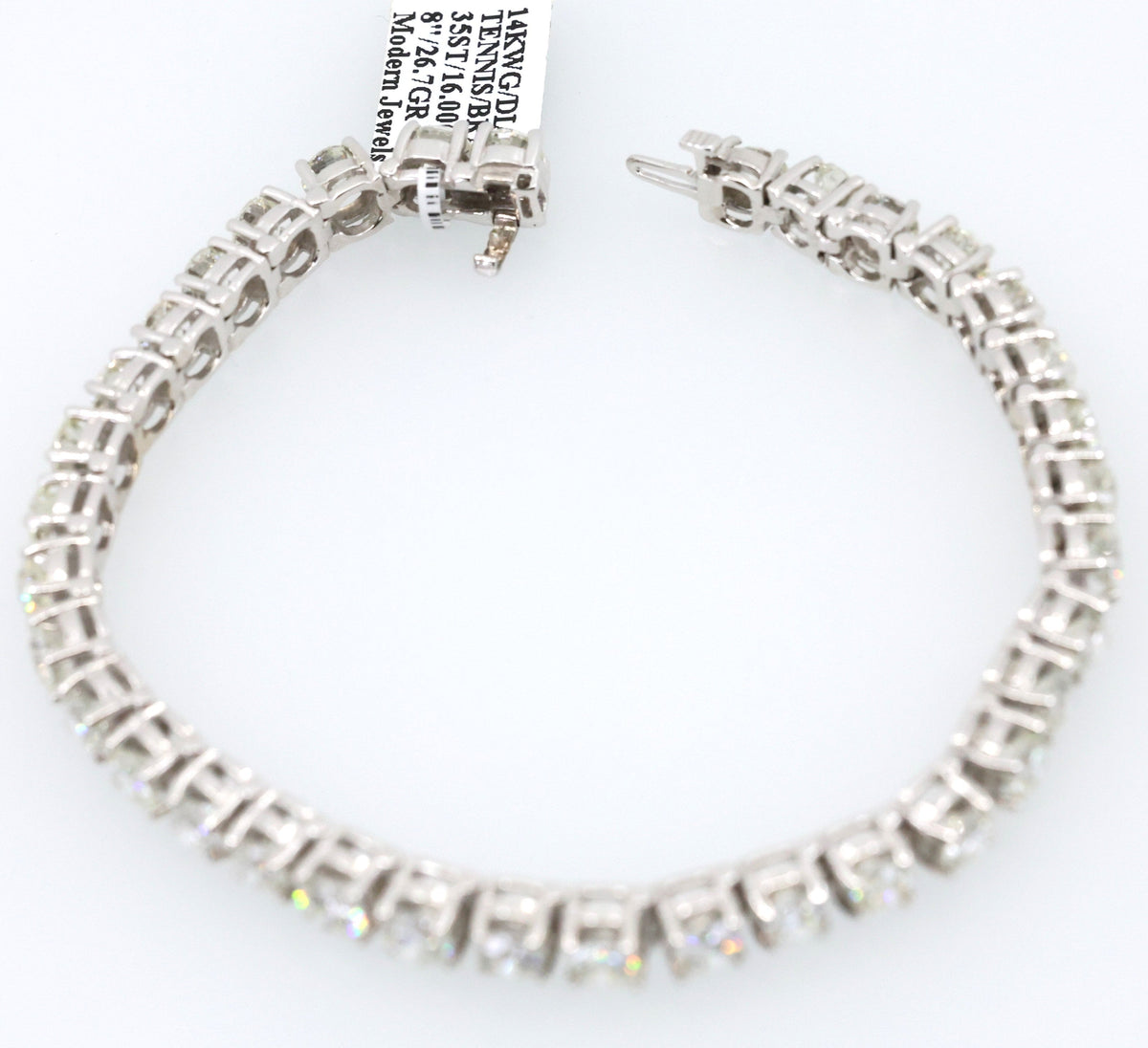 14k White Gold 15.75 CT Diamond Tennis Bracelet, 26.7g, 8", S17104