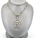 14k White & Yellow Gold Flower Diamond Pendant Necklace, 22.8g