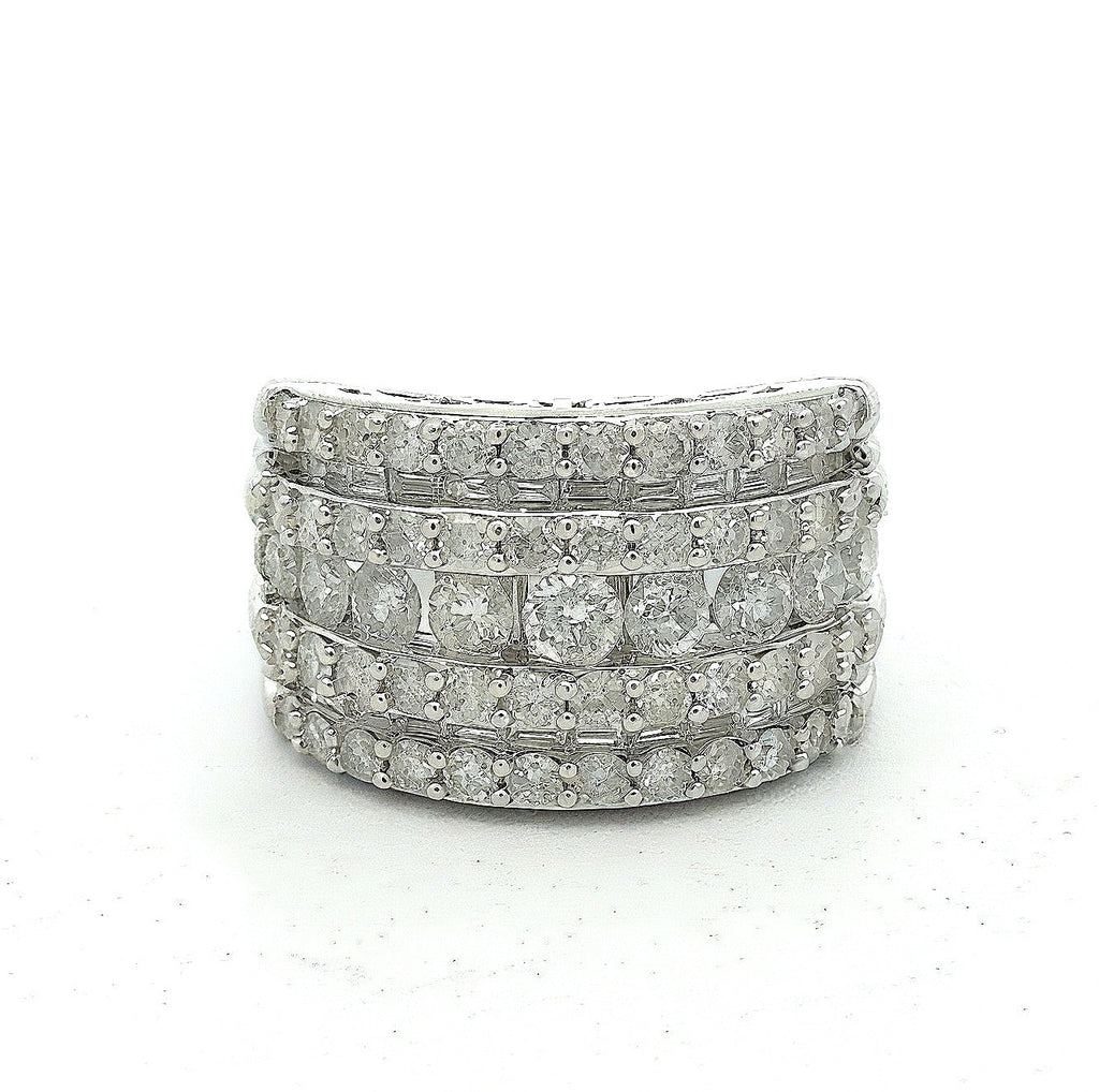 14k White Gold 2.75CT Wide Band Round & Baguette Cut Diamond Ring, S108623
