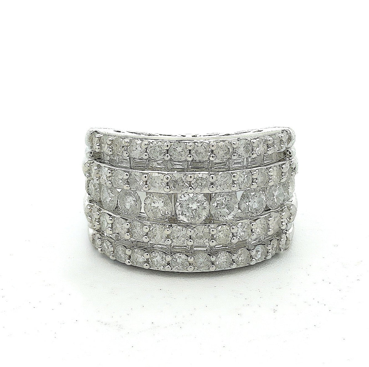 14k White Gold 2.75CT Wide Band Round & Baguette Cut Diamond Ring, S108623