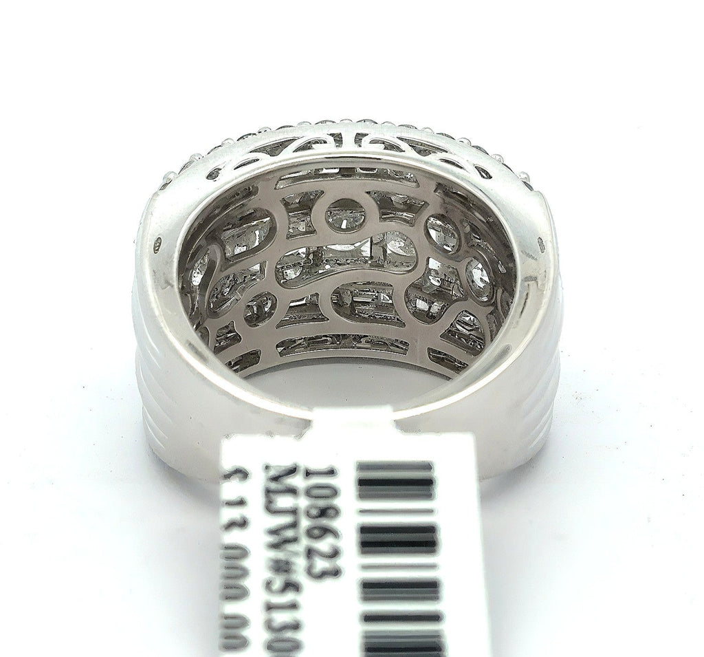 14k White Gold 2.75CT Wide Band Round & Baguette Cut Diamond Ring, S108623