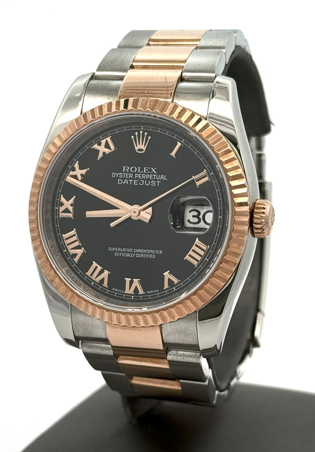 Pre-owned Rolex Datejust 36mm Black Dial - 116231 - Rose Gold/Steel S107975