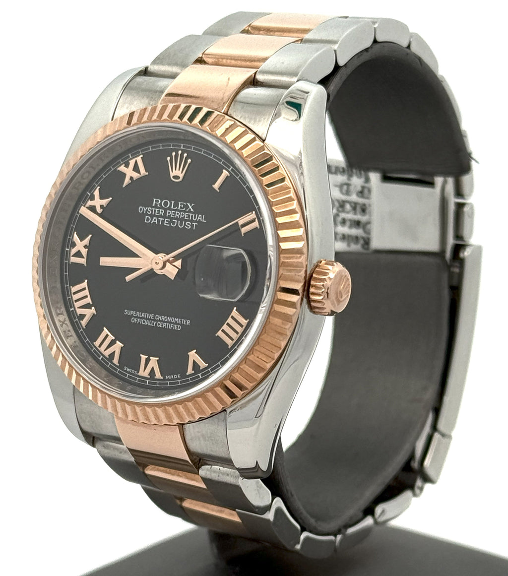 Pre-owned Rolex Datejust 36mm Black Dial - 116231 - Rose Gold/Steel S107975