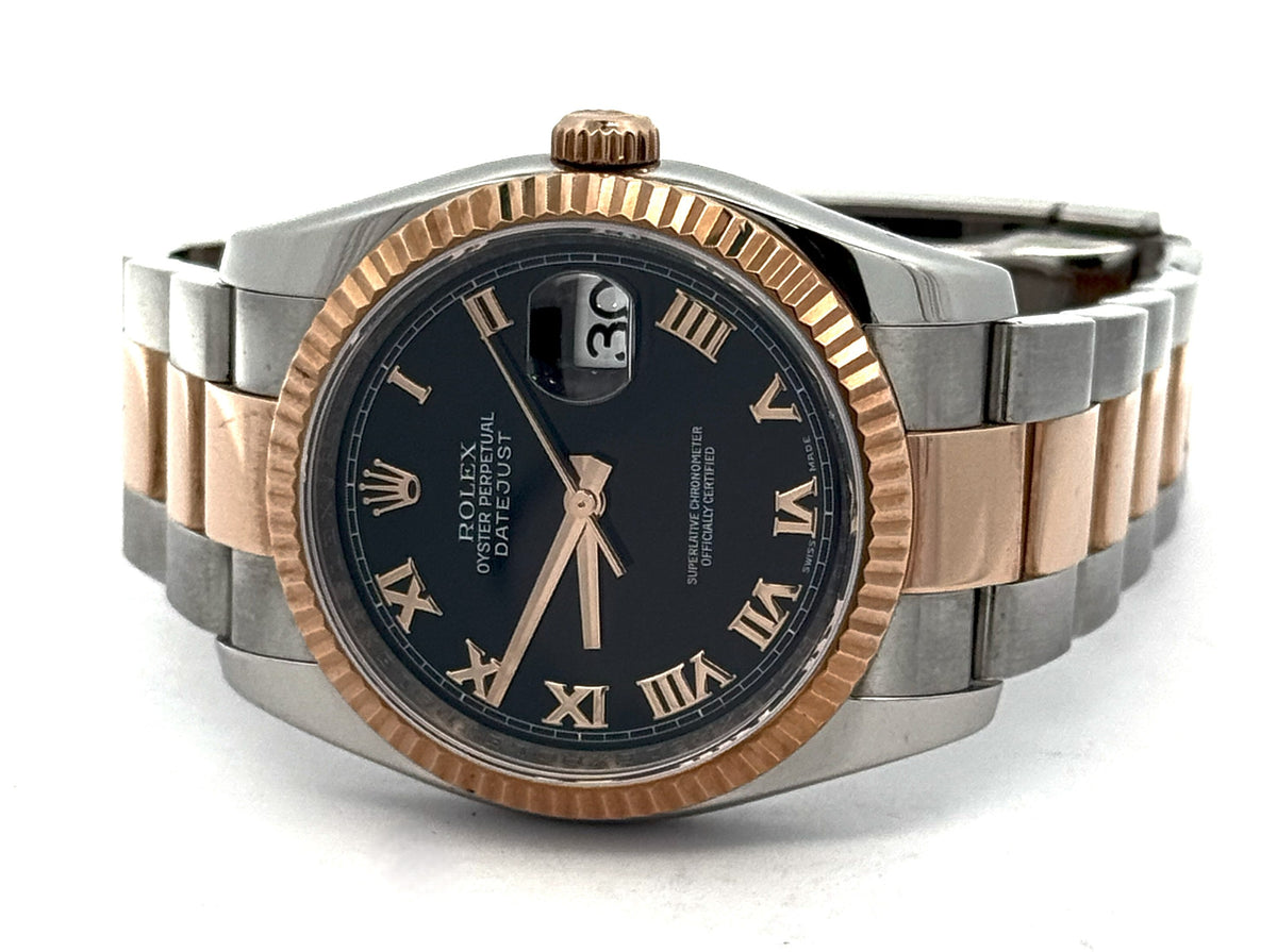 Pre-owned Rolex Datejust 36mm Black Dial - 116231 - Rose Gold/Steel S107975