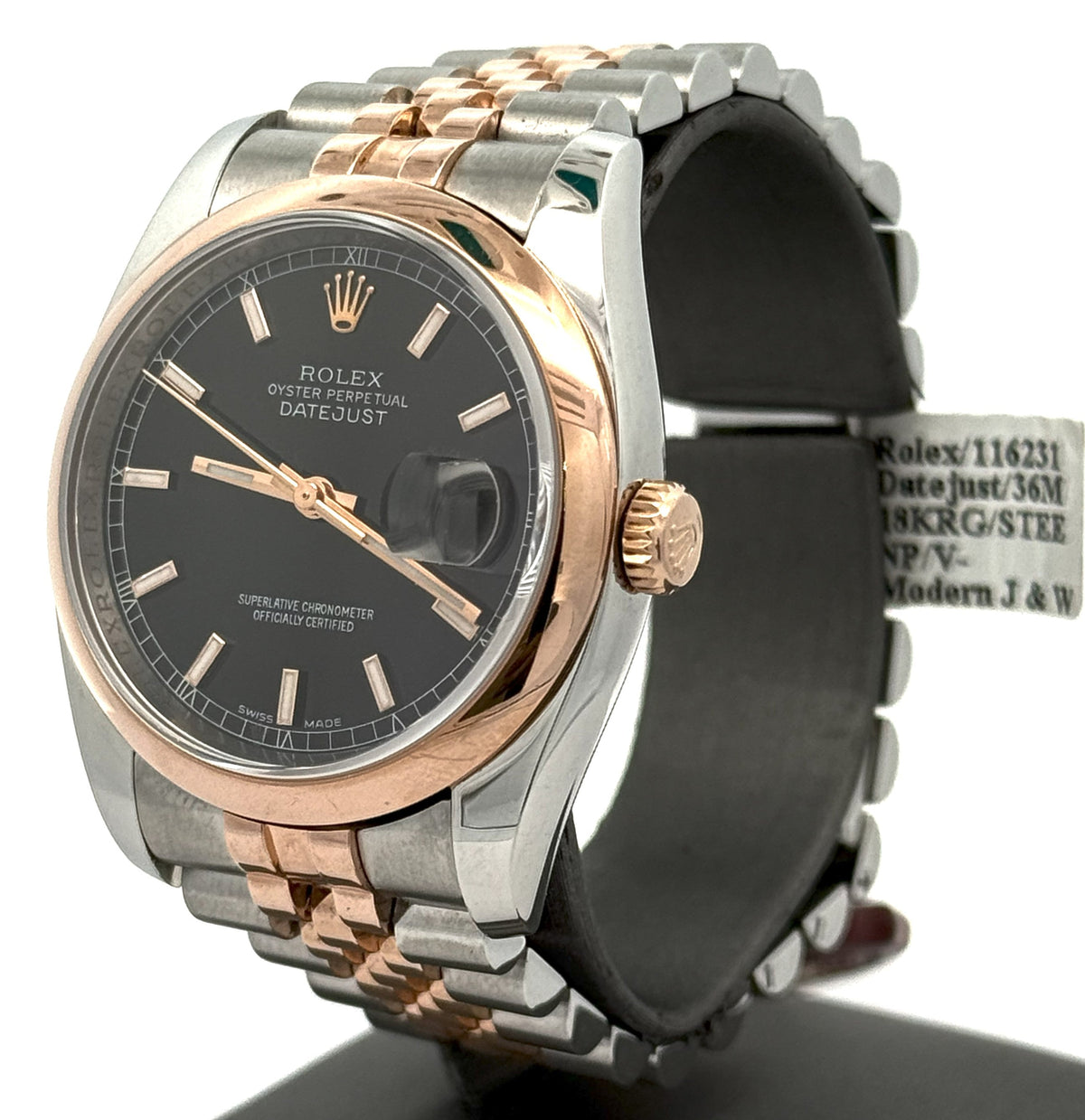 Pre-owned Rolex Datejust 36mm Black Dial - 116231 - Rose Gold/Steel S108211