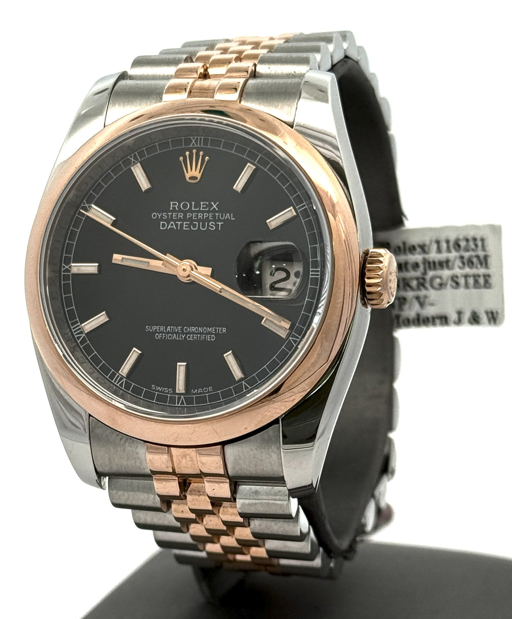 Pre-owned Rolex Datejust 36mm Black Dial - 116231 - Rose Gold/Steel S108211