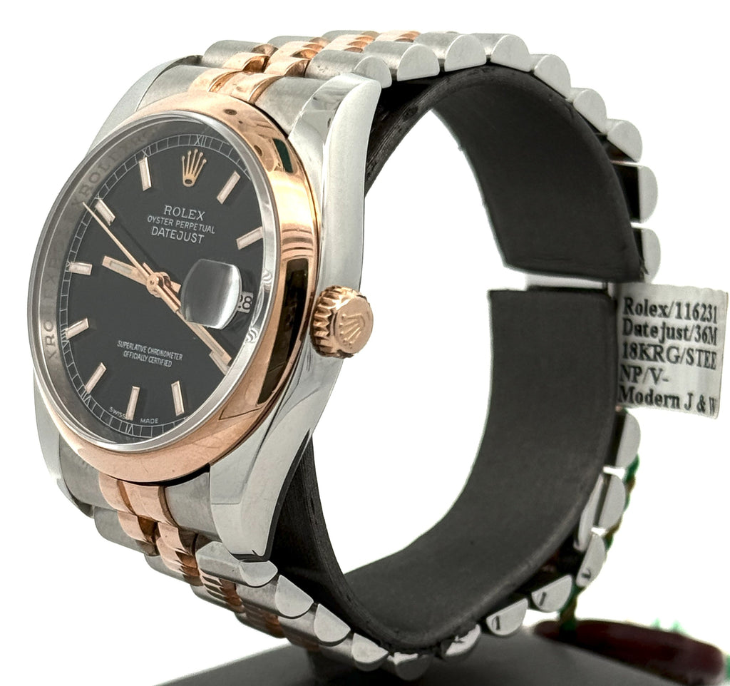 Pre-owned Rolex Datejust 36mm Black Dial - 116231 - Rose Gold/Steel S108211