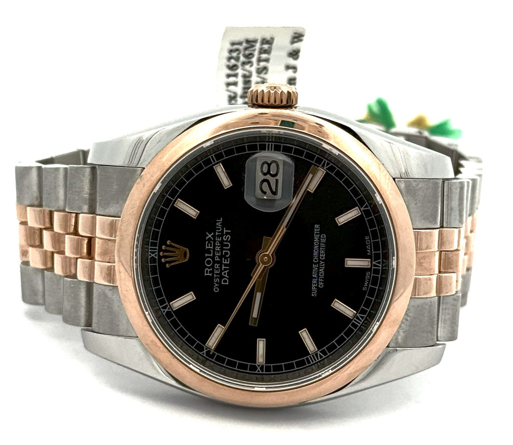 Pre-owned Rolex Datejust 36mm Black Dial - 116231 - Rose Gold/Steel S108211