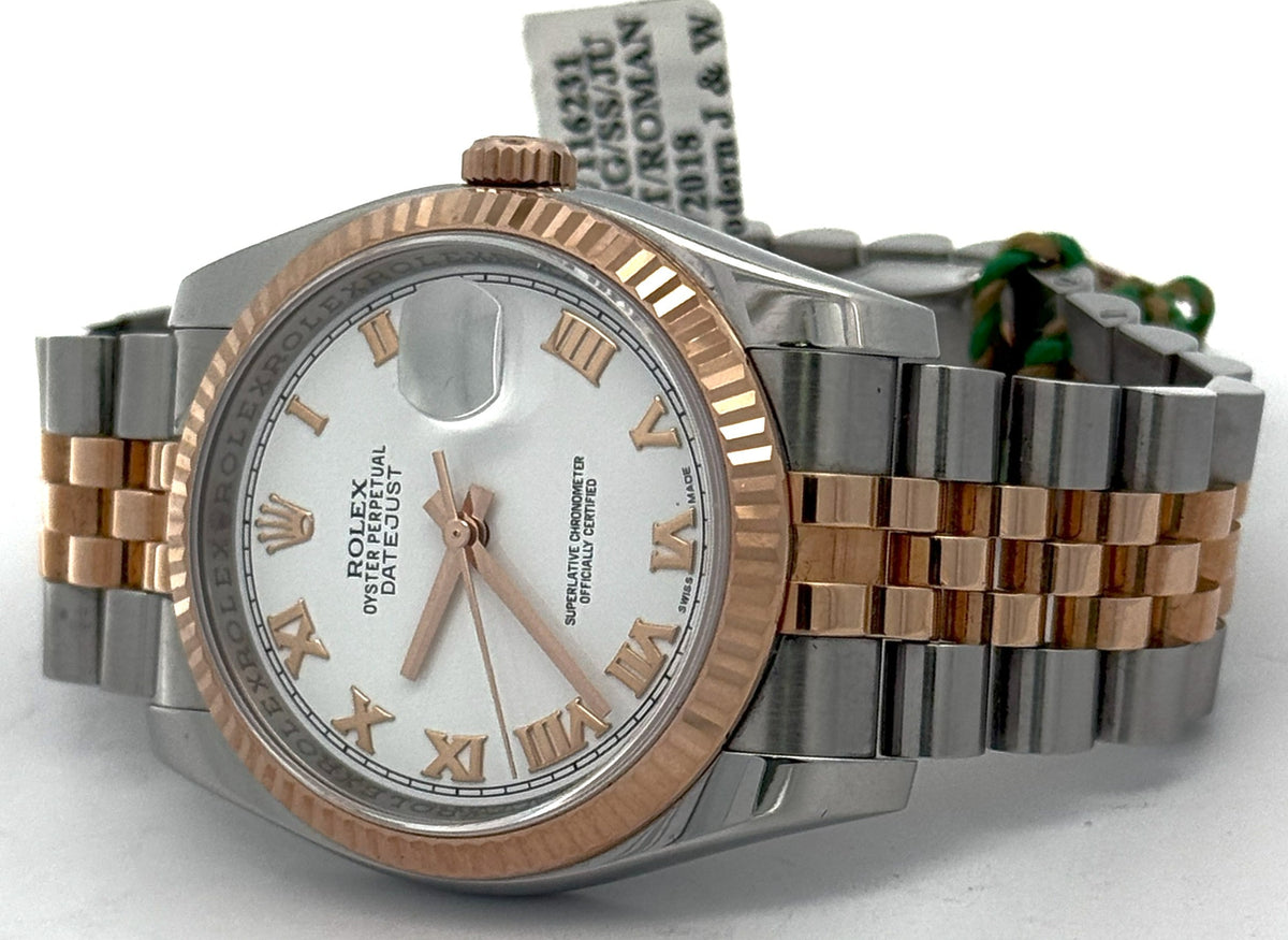 Pre-owned Rolex Datejust 36mm White Dial - 116231 - Rose Gold/Steel S106469